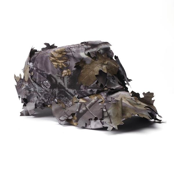 

outdoor tactical camouflage military hat with bionic leaf army camo hunting cap sniper hidden jungle equipment hats, Black;white