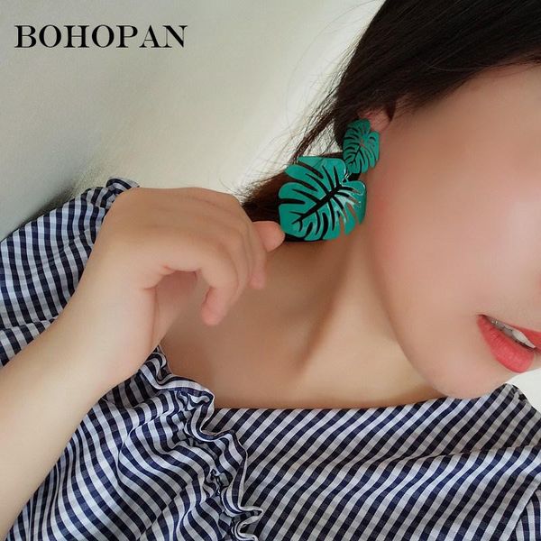 

dangle & chandelier 6 colors metal drop earrings 2021 fashion big banana leaf for women hollow out ear bohemia jewelry oorbellen, Silver