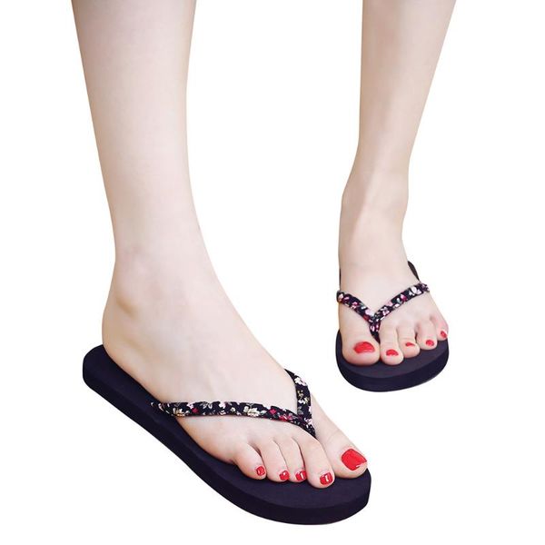 

slippers women summer fashion floral sponge cake slip-resistant flip-flops sandals shoes slides outdoor indoor slip on, Black