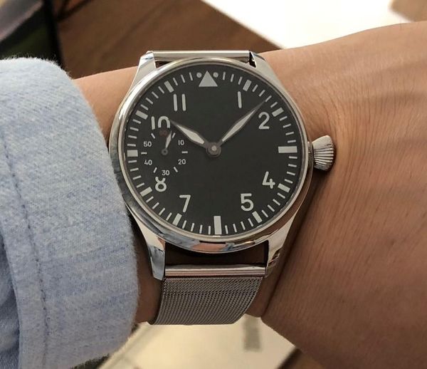 

wristwatches watch st3600 hand roll mechanical movement retro luminous machinery men's 44mm, Slivery;brown