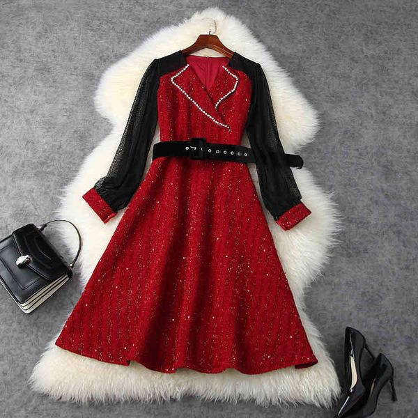 

casual dresses european and american women's wear winter style lace with long sleeves v-neck nail bead belt fashion slim dress om0e, Black;gray