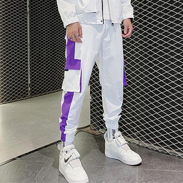 

men hip hop patchwork sweatpants joggers trousers casual drawstring sportwear pants male hiphop personality men's, Black