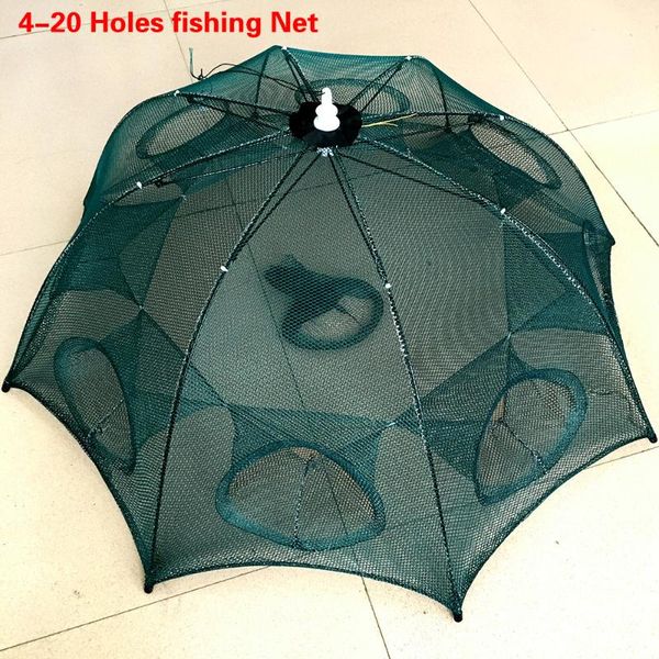 

strengthened 4-20 holes automatic fishing net shrimp cage nylon foldable crab fish trap cast folding network accessories