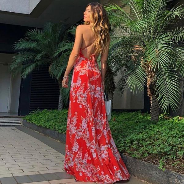 

women deep v-back with red print suspender beach evening party club ladies open back skirt a30530, White;black