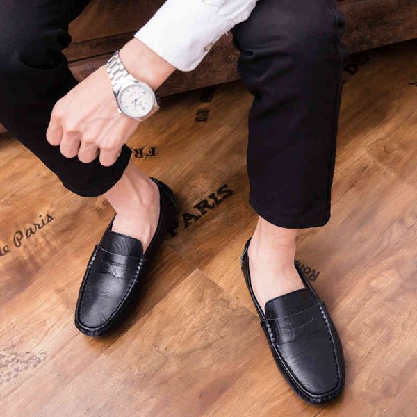 

dress shoes 2021 men casual breathable loafers business office genuine leather moccasins slip on black driving 4o7w