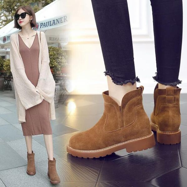 

genuine leather womens winter ankle boots women shoes plus size, Black