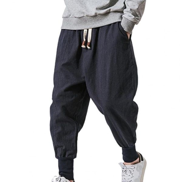 

men's pants men casual harem baggy drawstring drop-crotch pockets trousers pants streetwear, Black