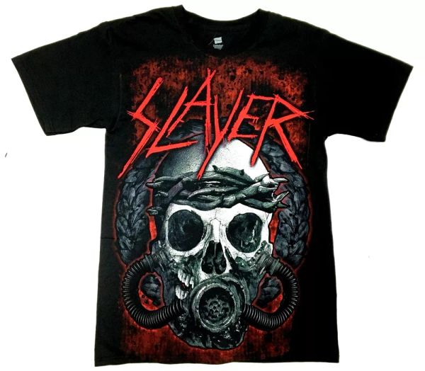

Slayer WORLD BLOOD MASK THORN SKULL T-Shirt NEW Authentic Front & Back Design, White;black