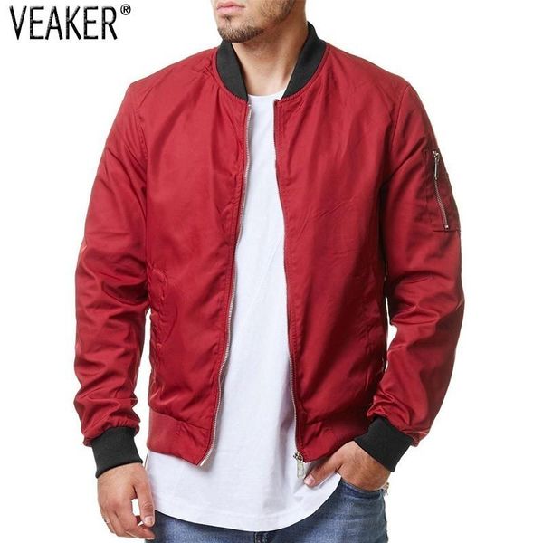 

men's slim fit bomber jackets solid color jacket coat male autumn o-neck zipper outerwear m-4xl, Black;brown