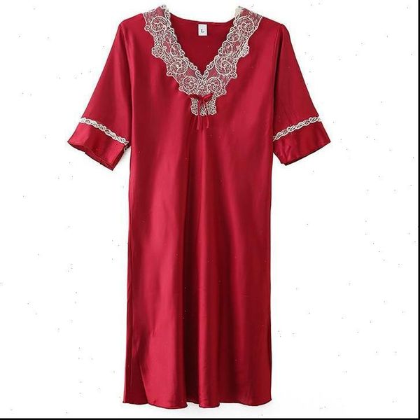 

burgundy lace spring summer womens sleepwears nightdress satin silky kimono robe intimate lingerie casual homewear, Black;red