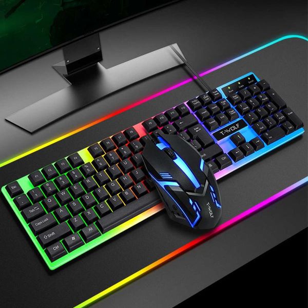 

keyboards 104 keys gaming keyboard mouse set mechanical led light backlight computer deskusb colorful rgb 3 3d wheel