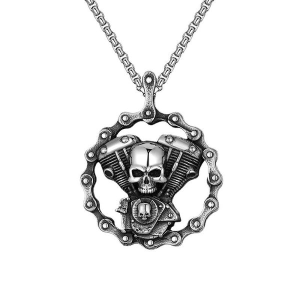 

pendant necklaces 2022 locomotive men's jewelry retro punk skull necklace titanium steel crucifix goth for men, Silver