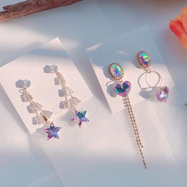 

dangle & chandelier mwsonya asymmetry love heart purple crystal earrings for women star fashion pendant jewelry student tassel, Silver