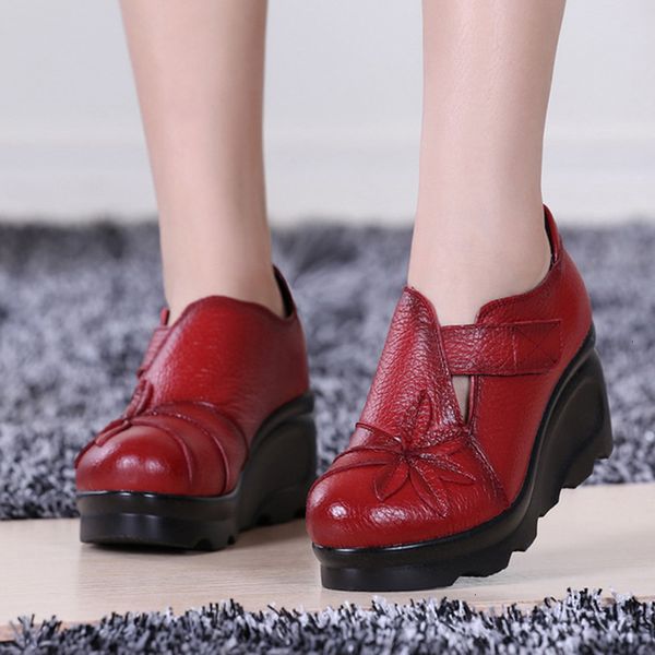 

sandals genuine leather women's retro high heels handmade ladies platform woman shoes summer s c8c5, Black