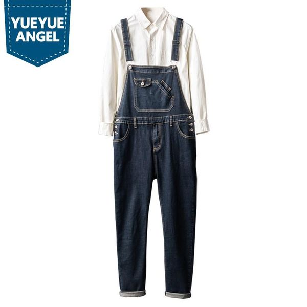 

men's pants british style vintage slim overalls mens fashion stretch concise denim jumpsuits casual playsuit 2021 male high street, Black