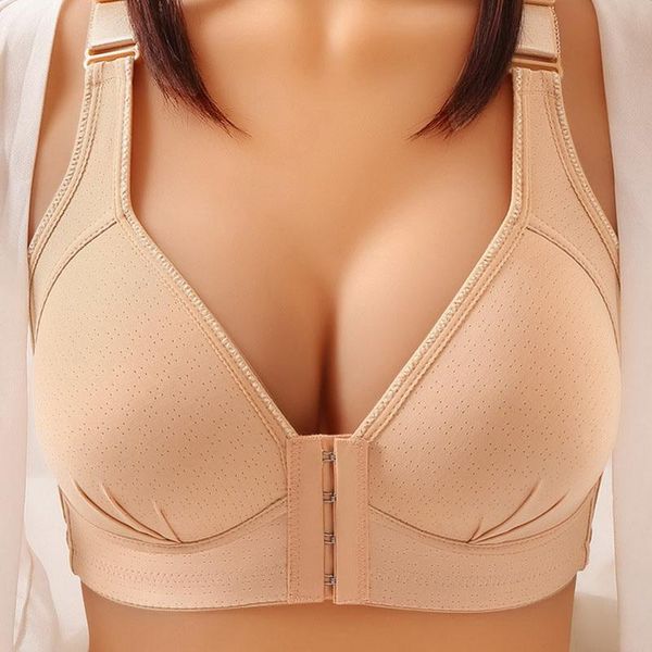 

bras women's push up bra front buckle ladies comfortable soft underwear women plus size middle age female solid seamless, Red;black