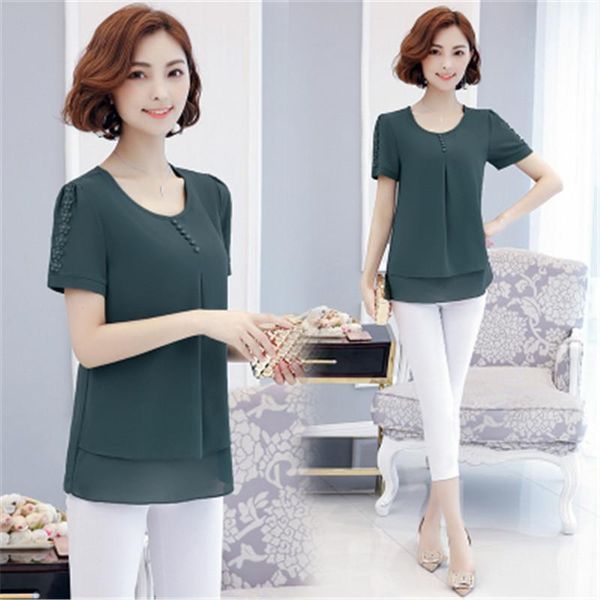 

women's blouses & shirts 2021 summer chiffon -5xl fashion o-neck casual blouse blusa plus size women clothing pz2254, White