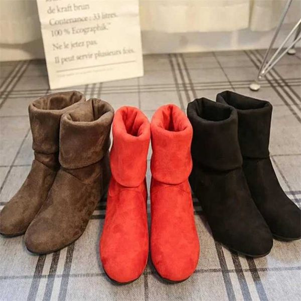 

autumn winter women boots mid-calf martin boots brand fashion female stretch cotton fabric slip-on boots flat shoes woman 211103, Black