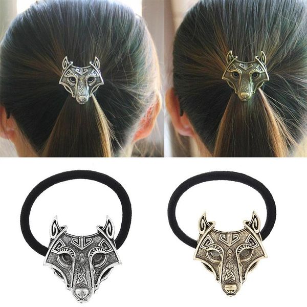 

hair clips & barrettes fashion norse vikings head jewelry accessories crystal wolf black elastic rubber bands animal rope women, Golden;silver