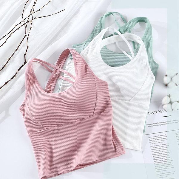 

yoga outfit 2021 style soft and comfortable casual elastic shoulder strap solid color sports camisole