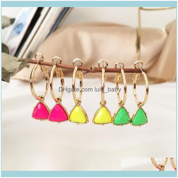 

jewelryarrivals gold color plating neon fuchsia yellow green triangle charm hoop earrings for women girl party decoration & hie drop deliver, Golden;silver