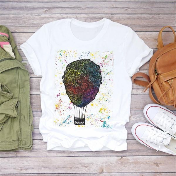 

balloon cartoon watercolor cute fashion women print clothes womens ladies graphic female tee, White