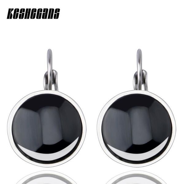 

luxury round shape flat smooth stud earrings ceramic hook women fashion vintage black color party accessories woman jewelry, Golden;silver