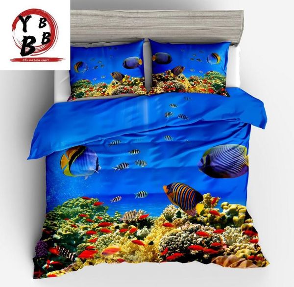 

bedding sets 3pcs colorful deep ocean fish print duvet cover set clown gift for kids single full  king size bedclothes