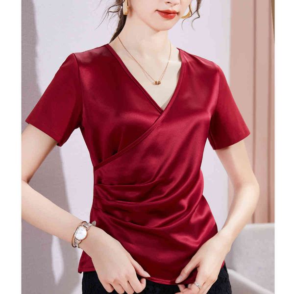 

women's t-shirt mercerized cotton t-shirt with v-neck, women's summer shirt , short sleeve , korean fashion, clothes, 41uc, White