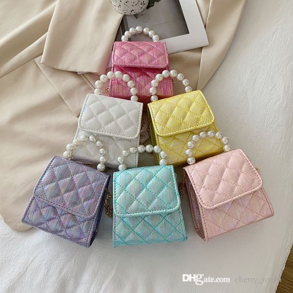 

kids candy color handbags women pearl rhomboid hand-held small square bag fashion girl child parent-child one shoulder crossbody bags f546, Black