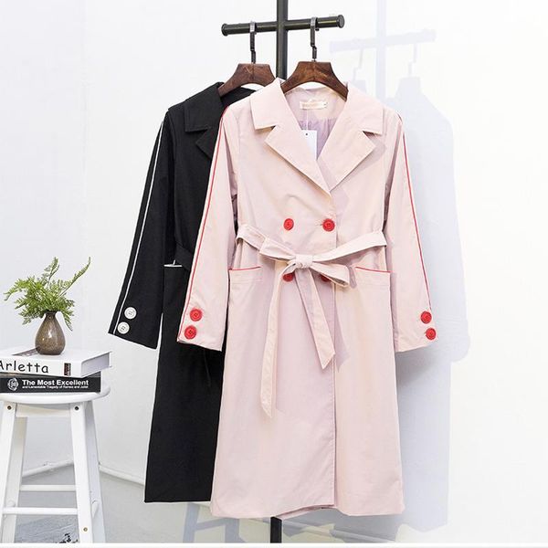 

women's trench coats coat women plus size 5xl long spring black belt double-breasted pocket casaco mujer windbreaker female q305, Tan;black