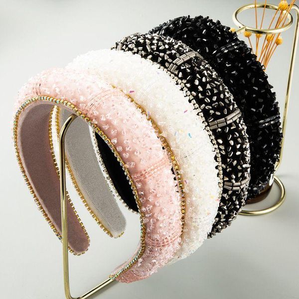 

baroque velvet jewelry headband glitter rhinestone chain edge hair hoop sponge padded faux crystal embellished bandana1