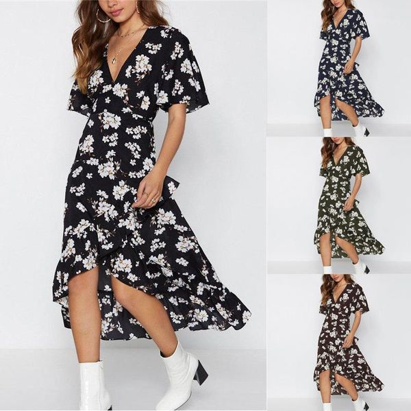 

women's swimwear 2021 v-neck irregular high waist mid-sleeve chiffon printed dress in stock, White;black