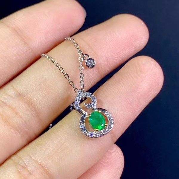 

new arrival s925 silver plated 18k gold emerald pendant fashion gourd, Black