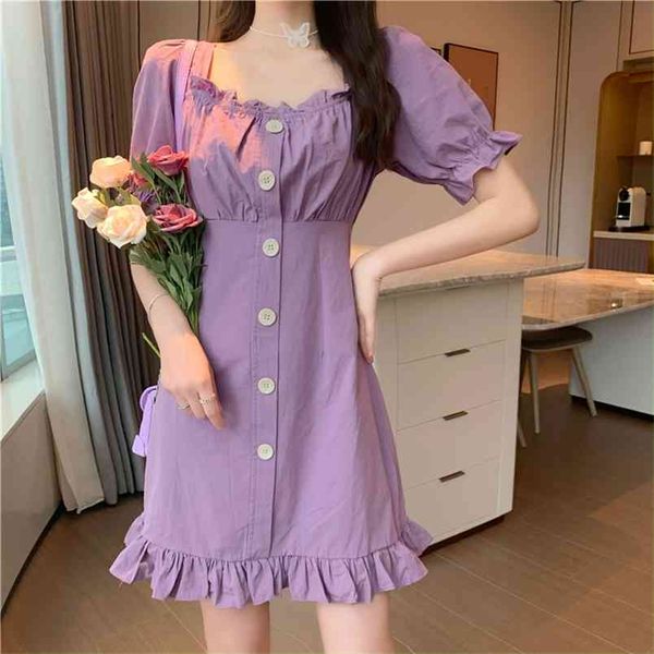 

summer korean fashion women party dress puff sleeve elegant female solid bodycon bandage mini vintage robe 210514, Black;gray