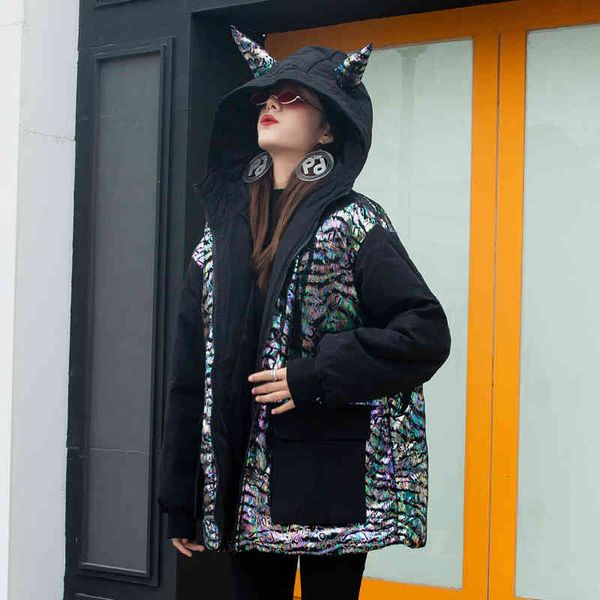 

Autumn and bright winter hoodie seam fashion jacket warm female coat, Black