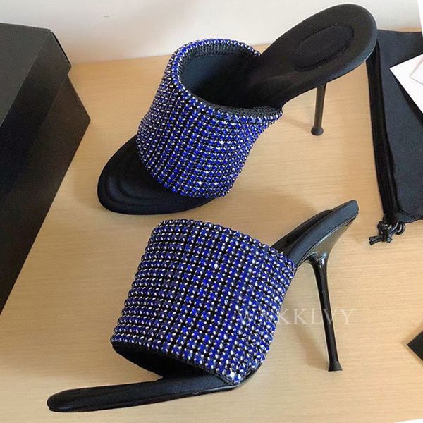 

80% off shoes woman praty banquet sandals fashion all-match peep toe high heels summer rhinestone decor dress shoes glittery slippers, Black