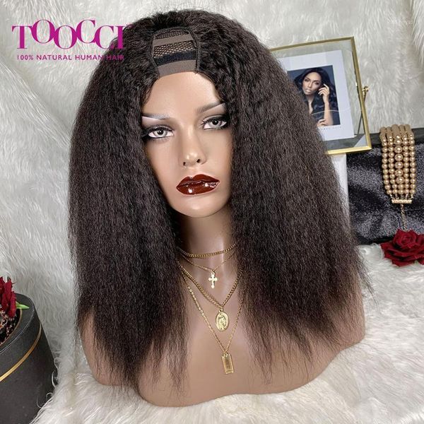 

hair u part wig yaki straight human brazilian glueless kinky wigs for black women1, Black;brown