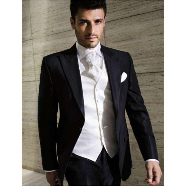 

arrival formal navy blue wedding suits for men peaked lapel tuxedos one button slim fit groomsman men's & blazers, White;black