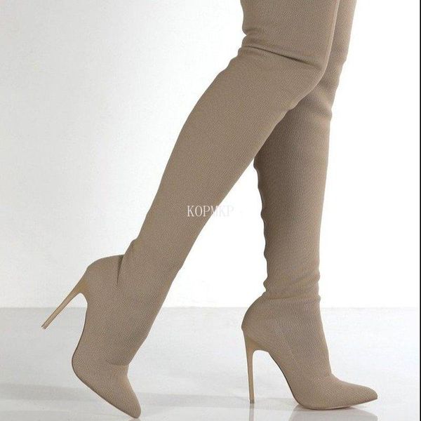 

boots winter women over-the-knee fashion thin high heels warm pointed toe velvet comfortable long, Black