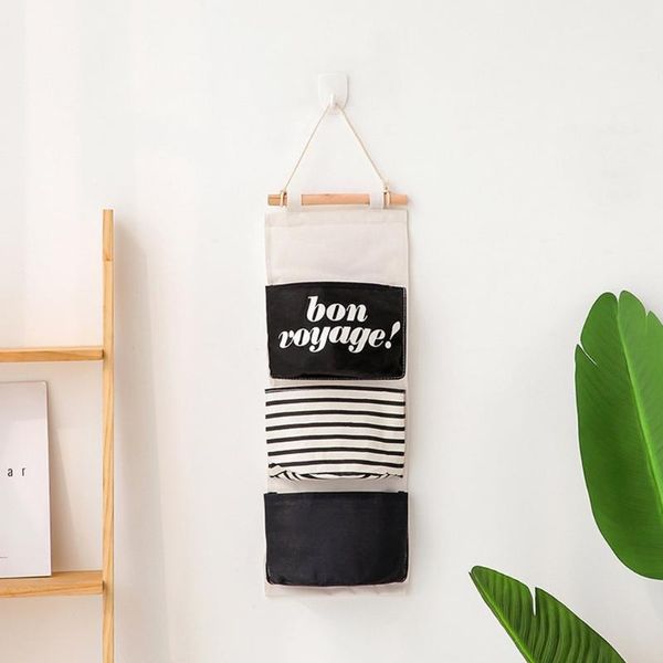 

storage bags cotton linen hanging bag 3 pockets wall mounted wardrobe pouch cosmetic toys organizer