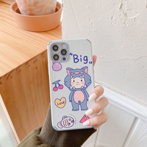 

cartoon little girl and big wolf small sheepskin grain soft phone cases for iphone 12 11 pro promax x xs max 7 8 plus