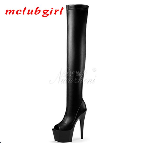 

mclubgirl 15cm heels round head over knee boots, super high thin heel, black simple and versatile, ankle boot lady lyp 210507