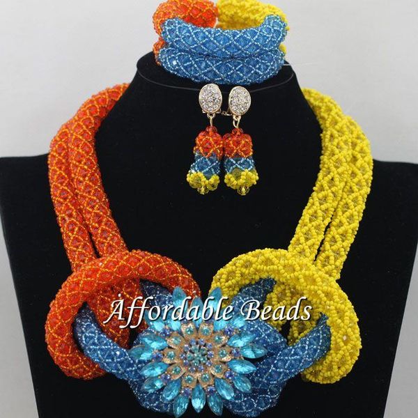 

earrings & necklace colorful african dubai jewelry sets nice wedding beads set handmade item wholesale ncd019, Silver
