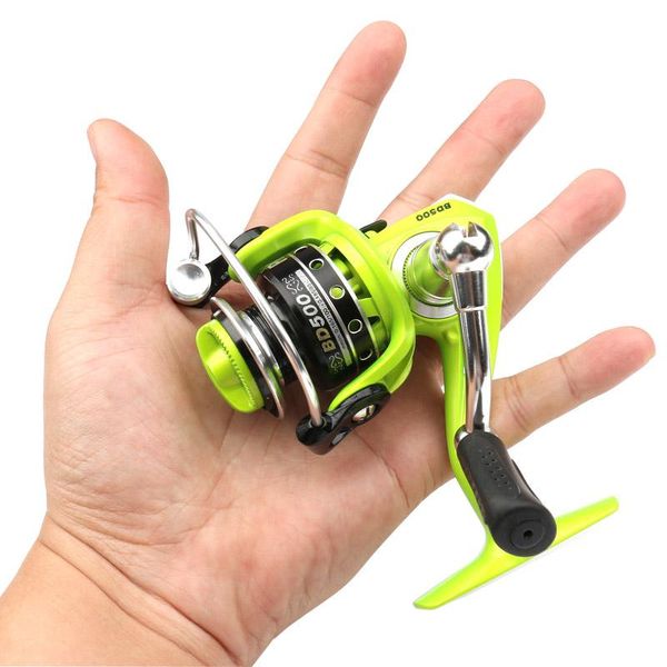 

mini 500 metal wire cup and long wheel foot spinning ultra small portable rocker fishing rim round reel baitcasting reels