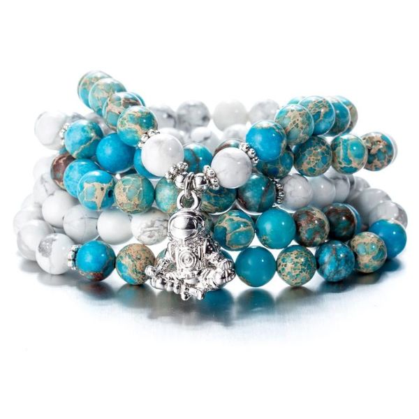 

charm bracelets astronaut howlite blue regalite stones women men chakra yoga energy, Golden;silver
