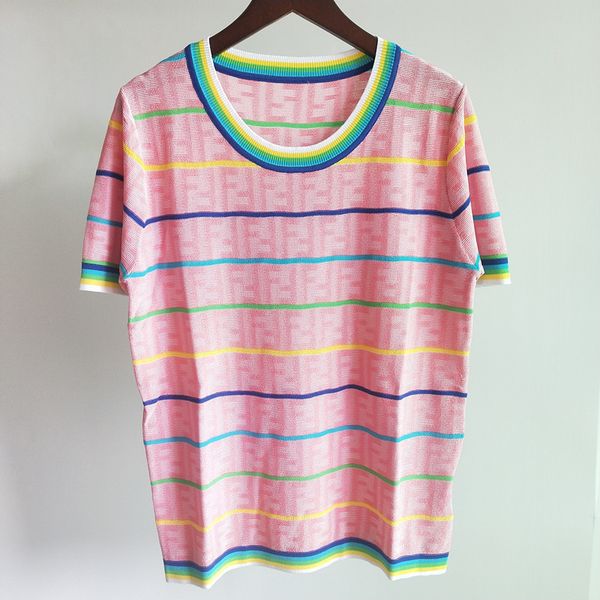 

59% off factory outlet store summer contrast stripe ice thin round neck short sleeve knitted for women, White;black
