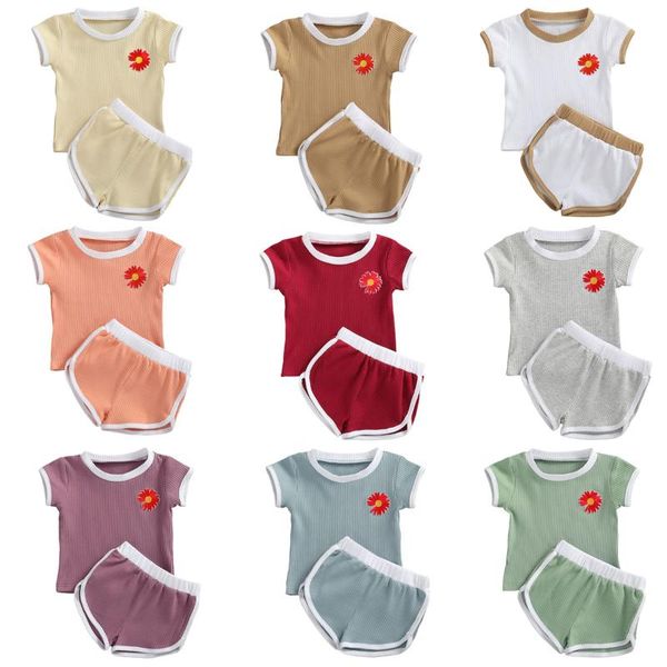 

clothing sets baby & children's 0-24m born embroidery flower girl clothes short sleeve t-shirt + shorts 2pcs outfit, White