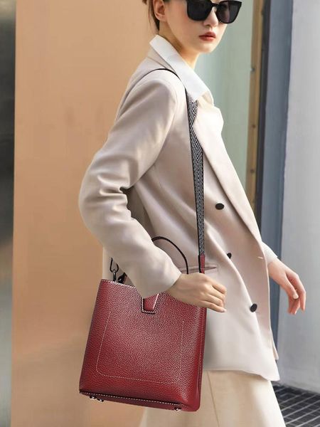 

evening bags genuine leather handbags, bucket bags, fashion all-match first layer cowhide style single shoulder bag messenger women