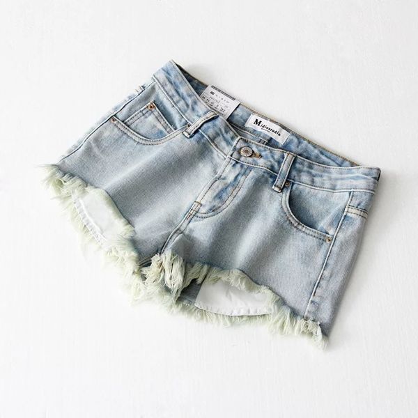 

hole fringe blue denim women casual button pocket jeans new style shorts femme